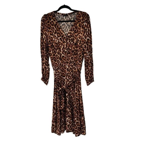 Talbots Leopard Animal Print V Neck Long Sleeve Dress Sz 12 Women’s - Picture 1 of 10